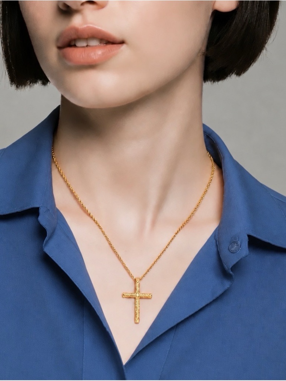 Large 14K Plated yellow gold over 925 Sterling Silver Cross with 18” chain